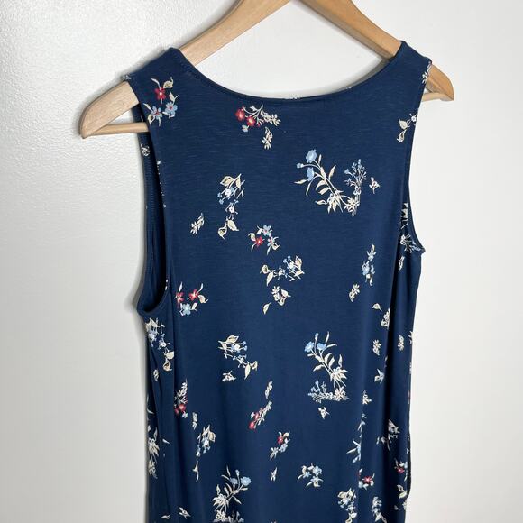 J. Jill Womens Sleeveless Jersey Maxi Dress Small Navy Floral Pockets Comfort - Picture 7 of 10